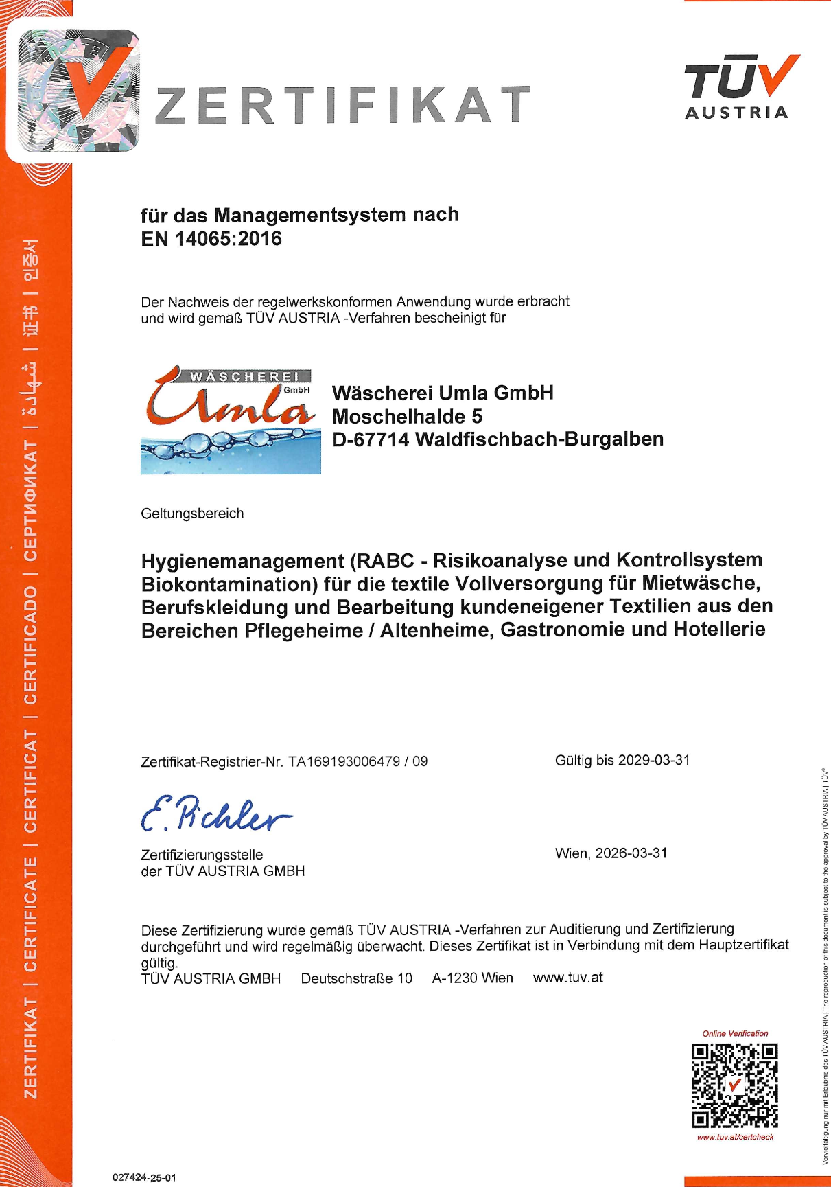 Zertifizierung Managementsystem EN14065