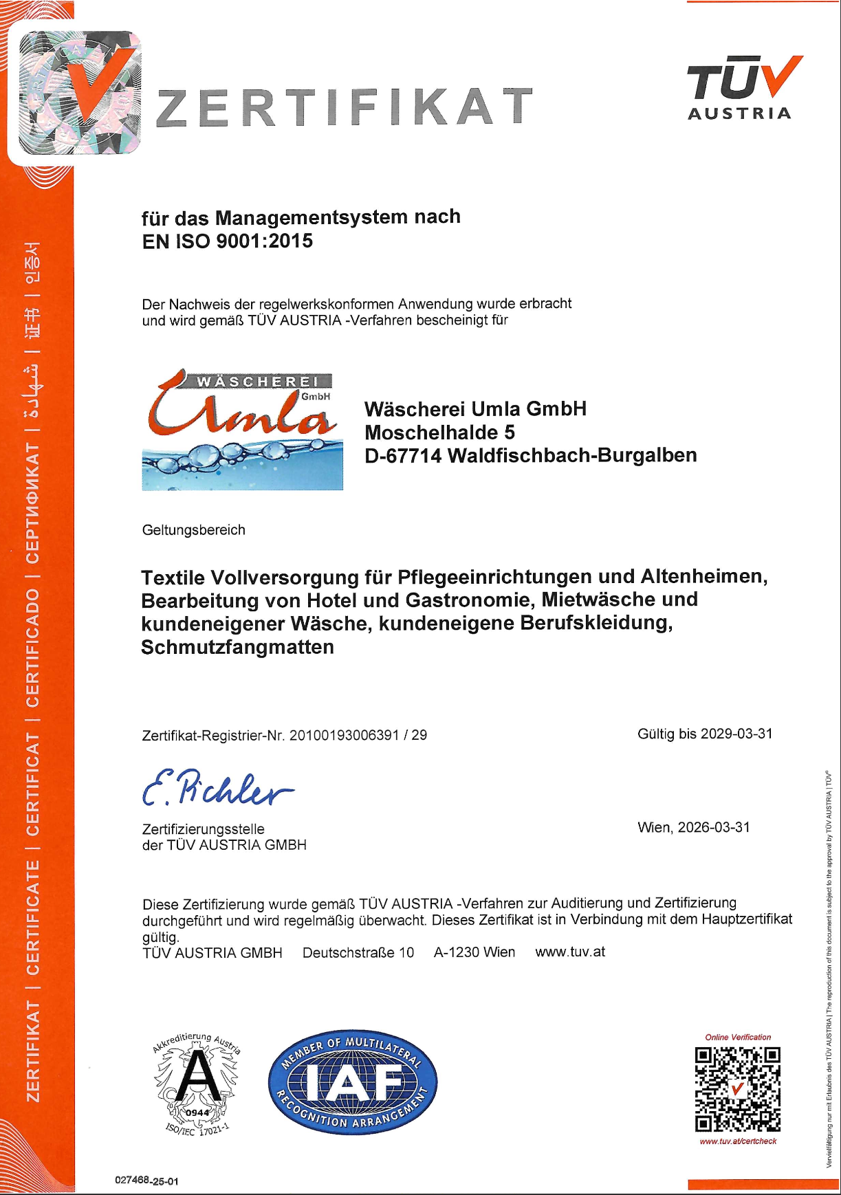 Zertifizierung nach EN ISO 9001